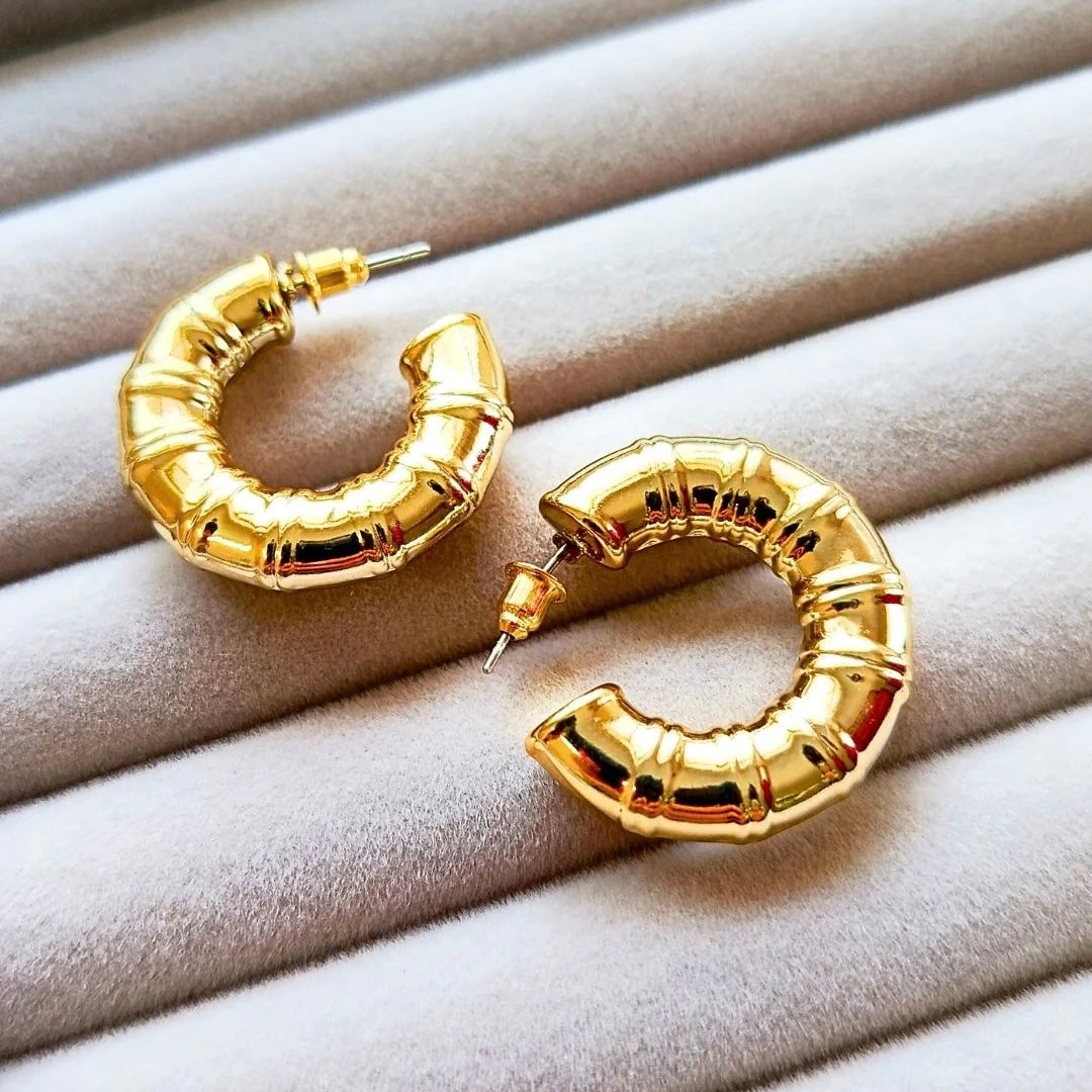 Chunky Gold Bamboo Hoop Earrings – Bold & Unique