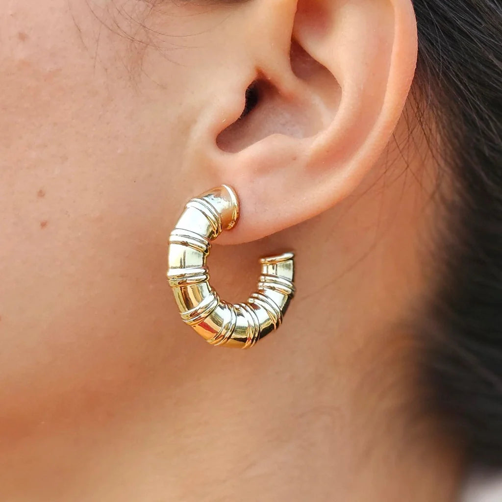 Chunky Gold Bamboo Hoop Earrings – Bold & Unique
