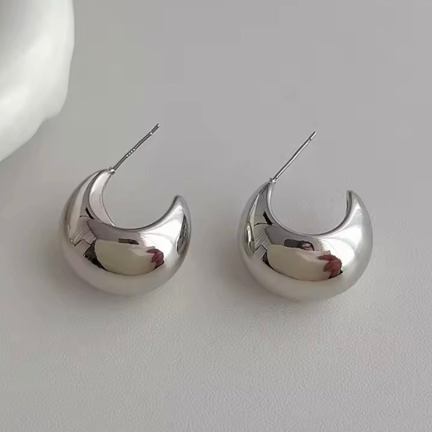 Chunky Silver Dome Earrings – Sleek and Bold