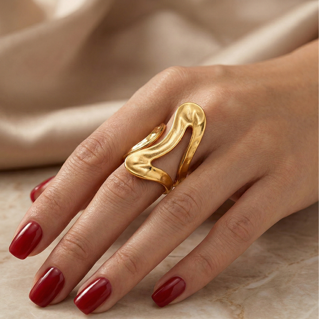 Abstract Molten Wrap Ring – Golden Fluidity