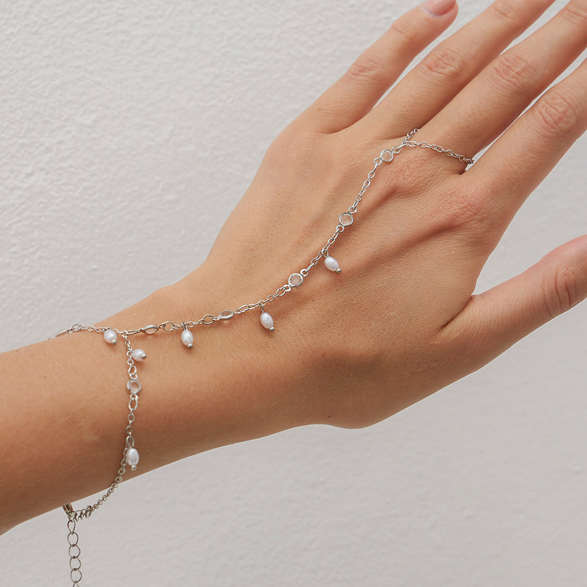 Silver Pearl Vine Hand Chain – Moonlit Whispers
