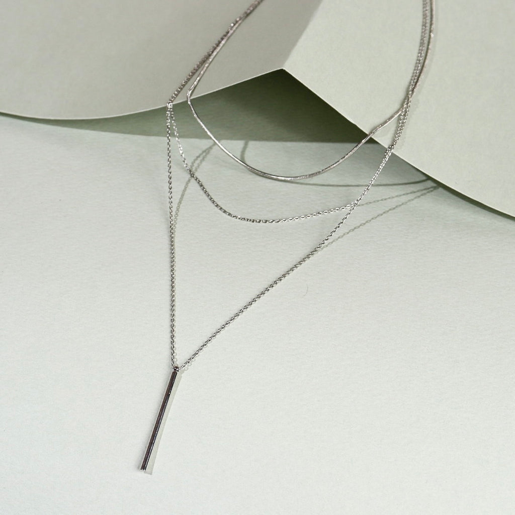 Triple Layered Silver Necklace – Modern Minimalist Charm