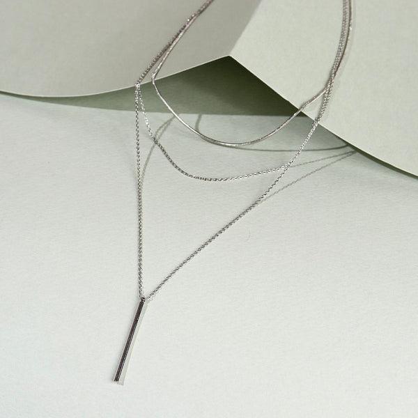 Triple Layered Silver Necklace – Modern Minimalist Charm