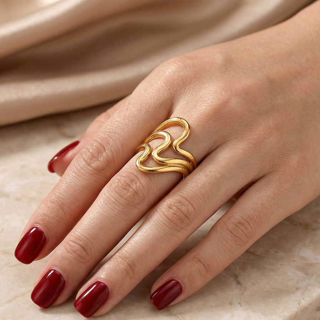 Triple-Layer Ripple Ring – Golden Tide