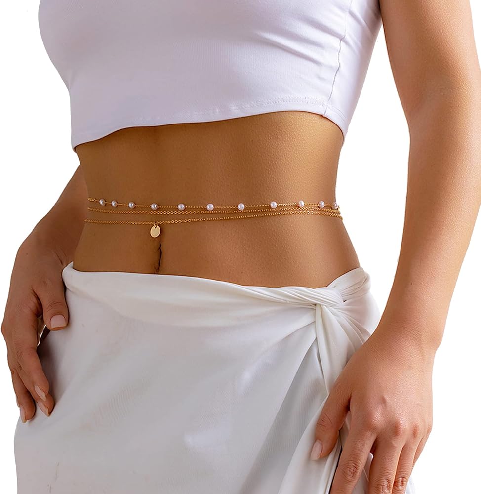 Gold Layered Waist Chain with Pearl Accents – Elegant and Chic