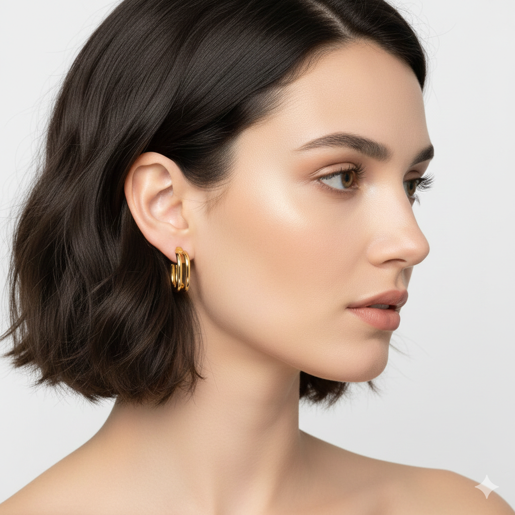 Minimalist Double Loop Gold Earrings – Modern Stainless Steel Design
