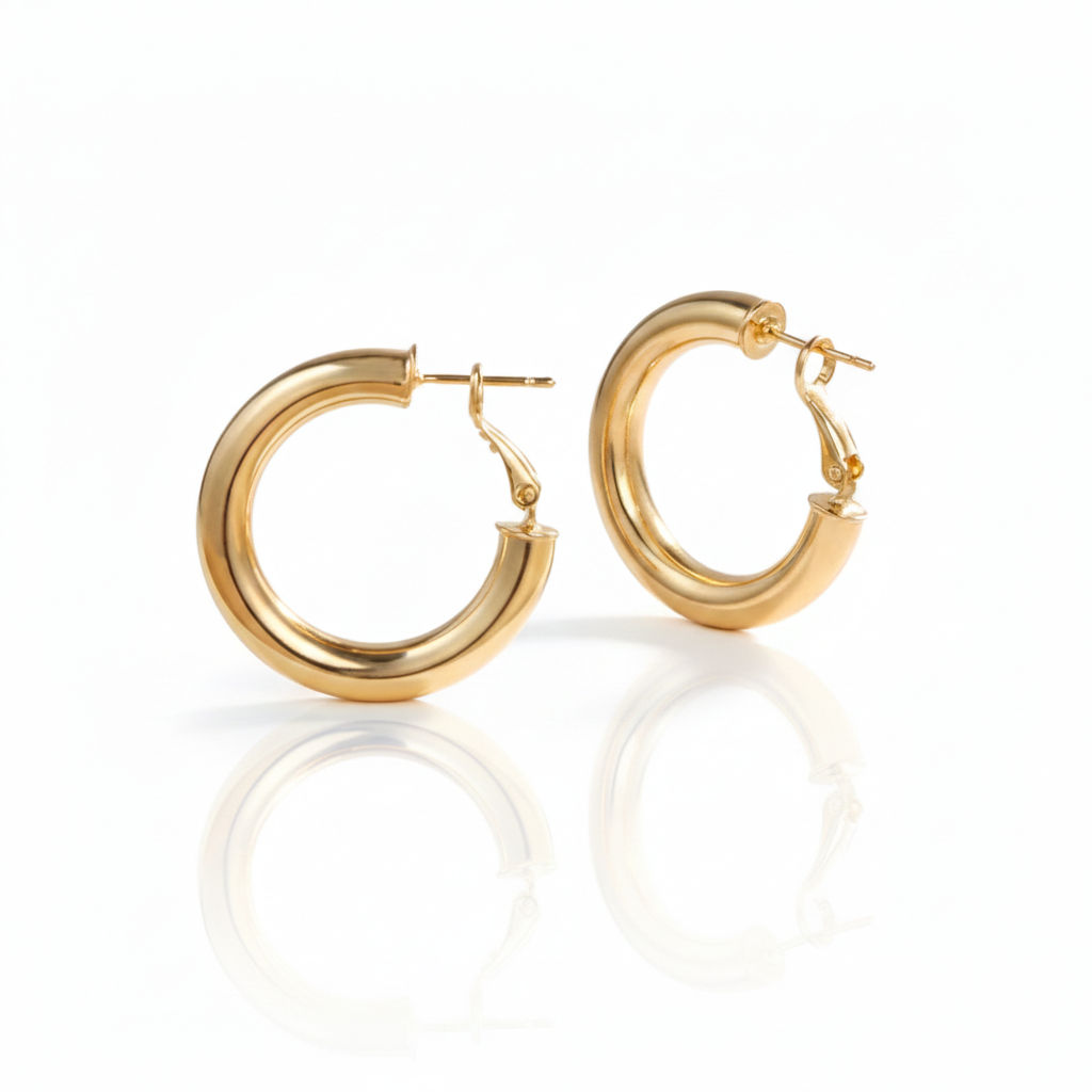 Golden Chunky Hoop Earrings – Stainless Steel