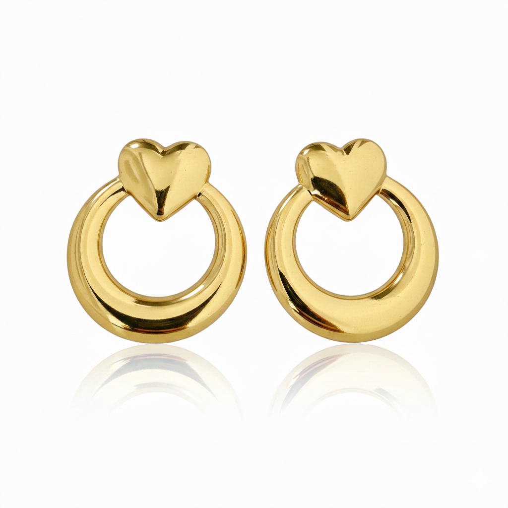 Golden Heart Hoop Drop Earrings – Stainless Steel
