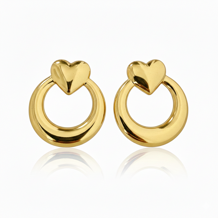 Golden Heart Hoop Drop Earrings