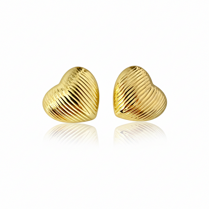 Ribbed Heart Gold Earrings