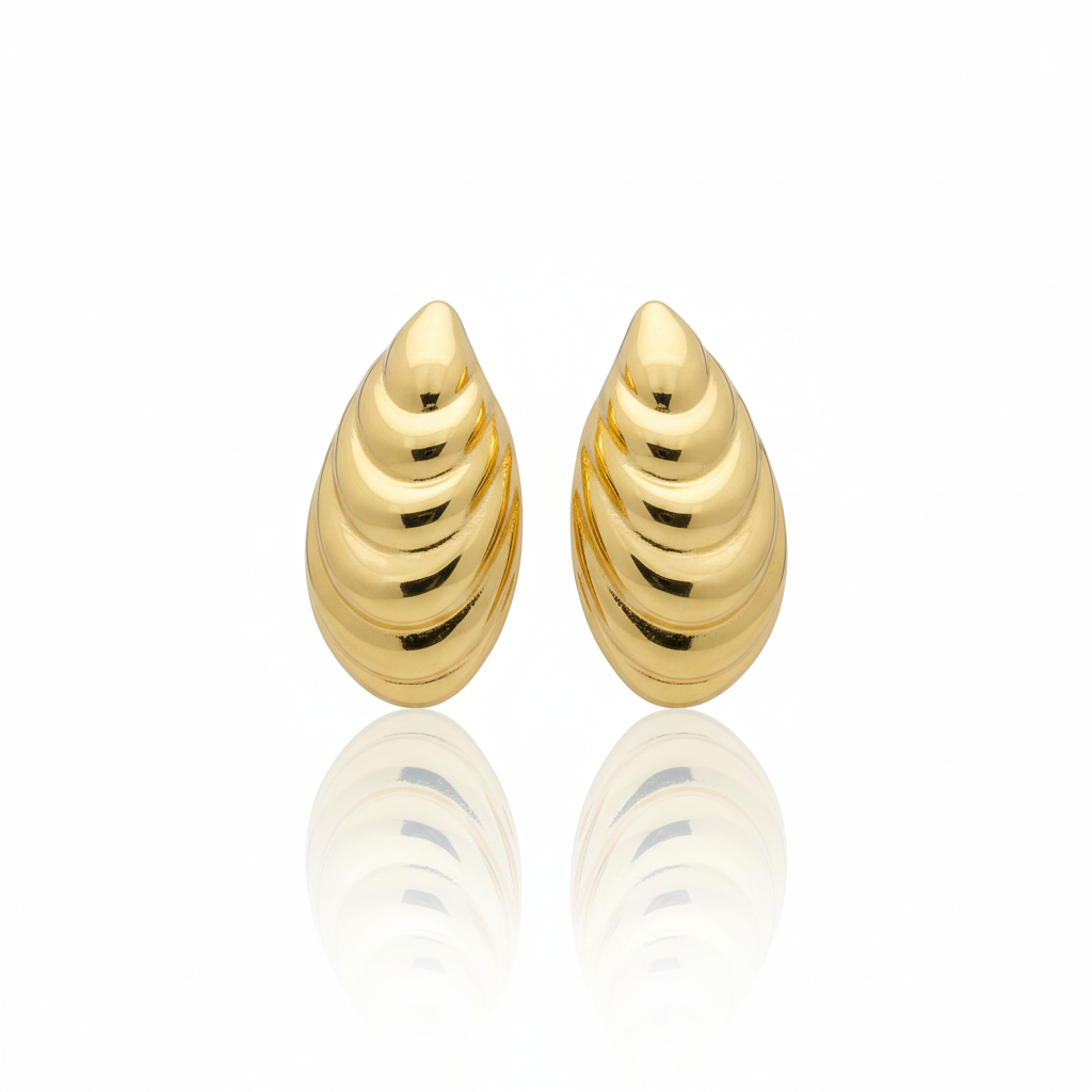 Golden Spiral Leaf Stud Earrings – Stainless Steel