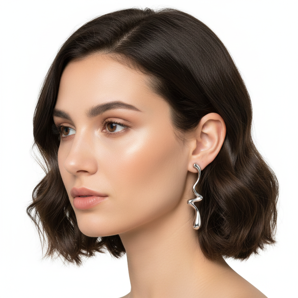 Silver Abstract Wave Drop Earrings – Stainless Steel