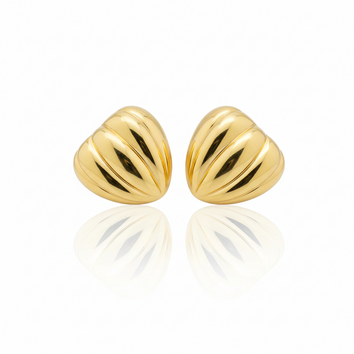 Golden Ribbed Heart Stud Earrings