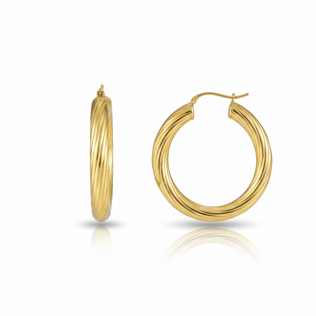 Twisted Gold Hoop Earrings – Elegant Stainless Steel Design
