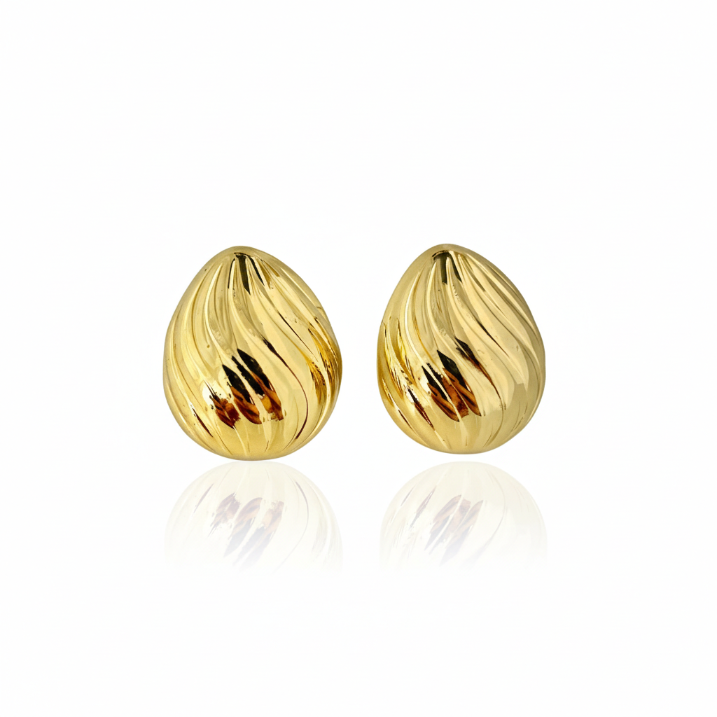 Golden Teardrop Swirl Earrings – Stainless Steel