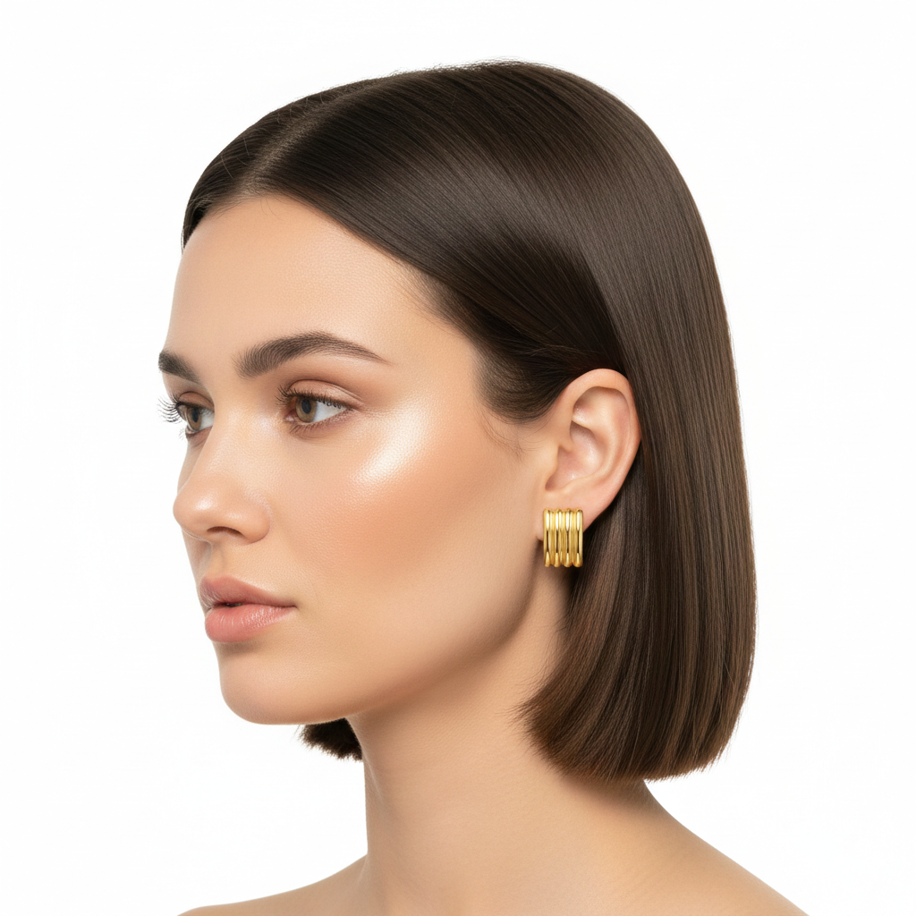 Golden Bar Column Stud Earrings – Stainless Steel
