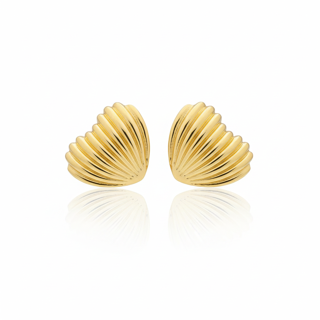 Golden Textured Heart Stud Earrings – Stainless Steel