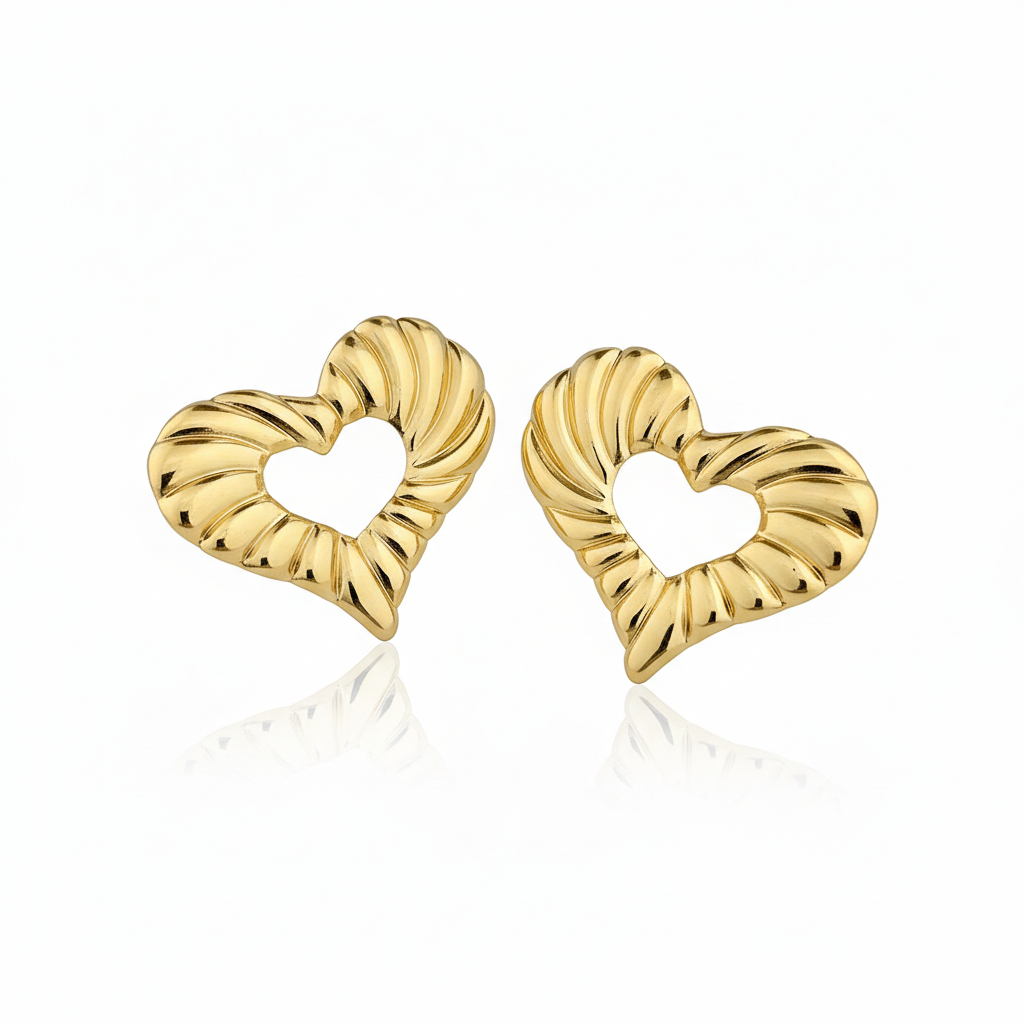 Golden Textured Heart Hoop Earrings – Stainless Steel