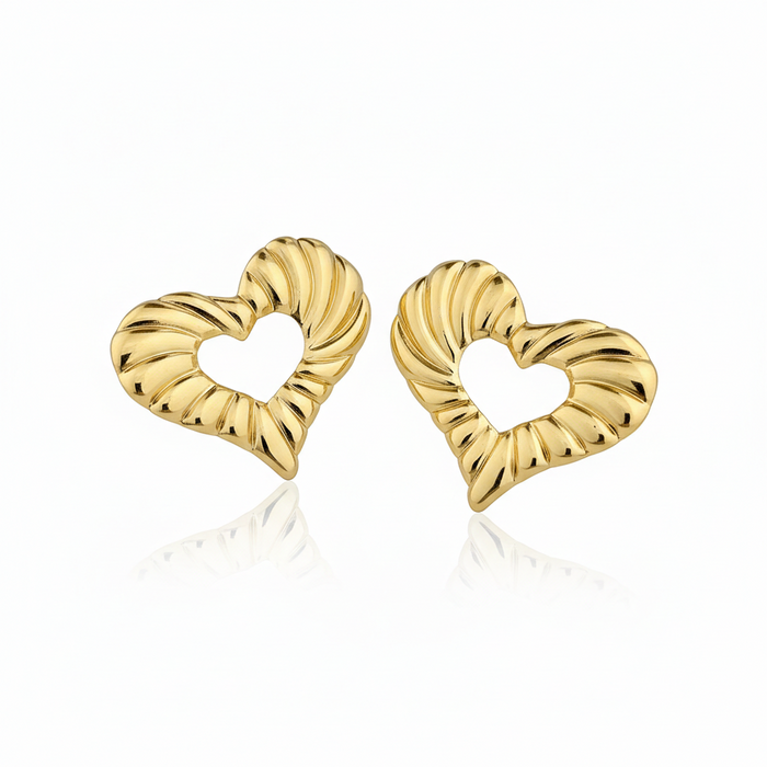 Golden Textured Heart Hoop Earrings