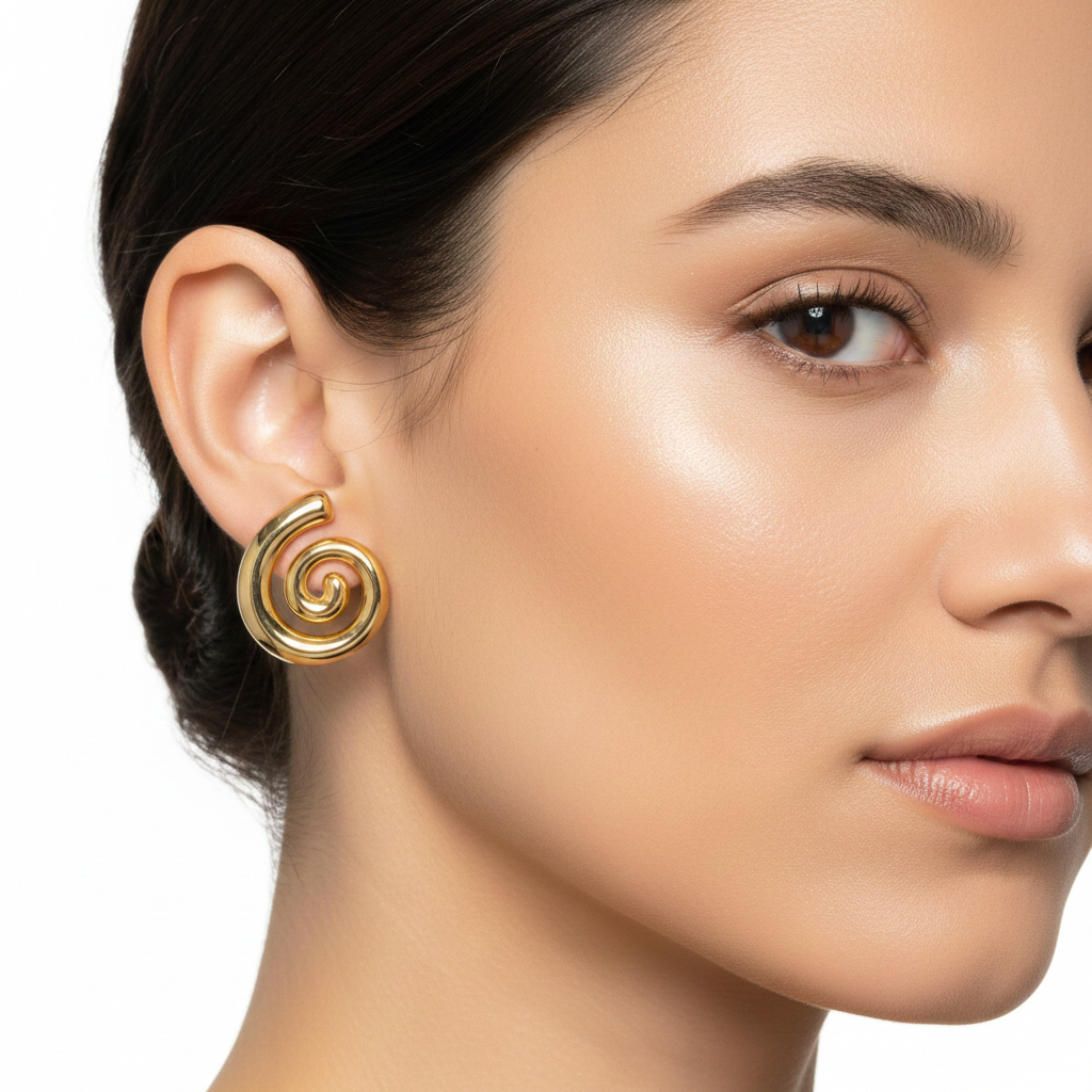 Golden Spiral Stud Earrings – Stainless Steel