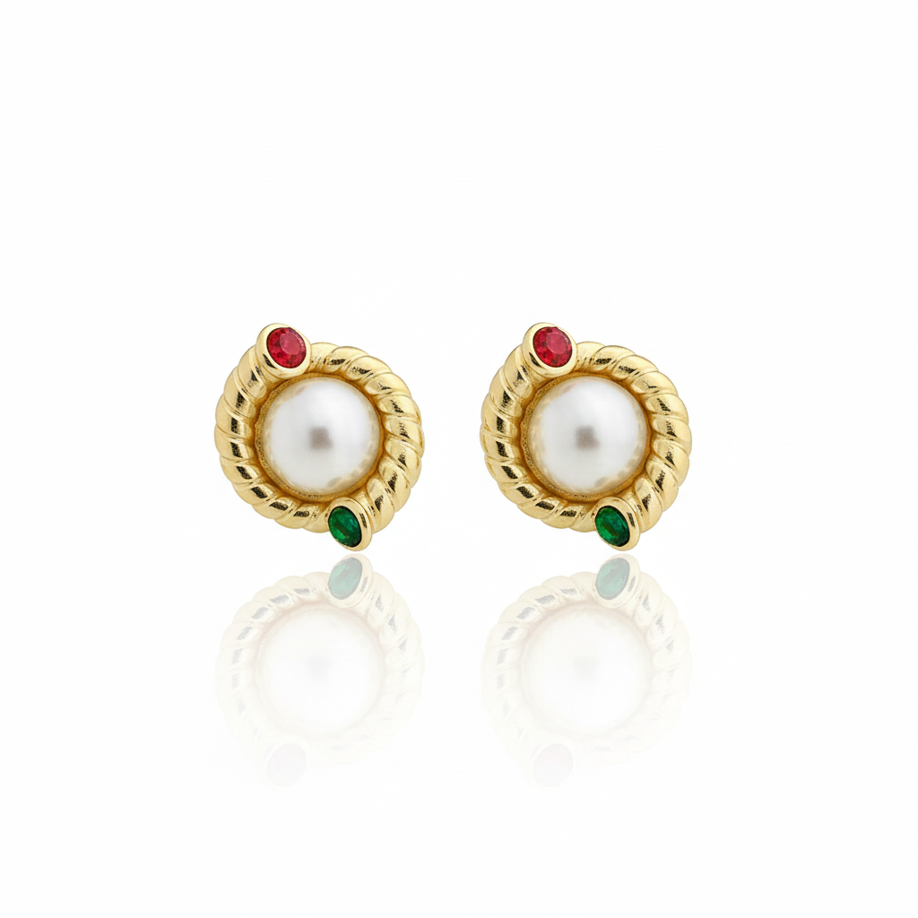 Golden Twist Pearl Stud Earrings – Stainless Steel