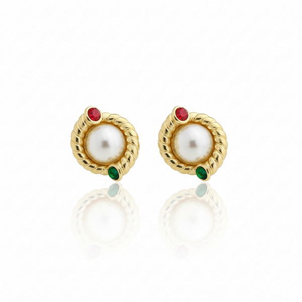 Golden Twist Pearl Stud Earrings – Stainless Steel