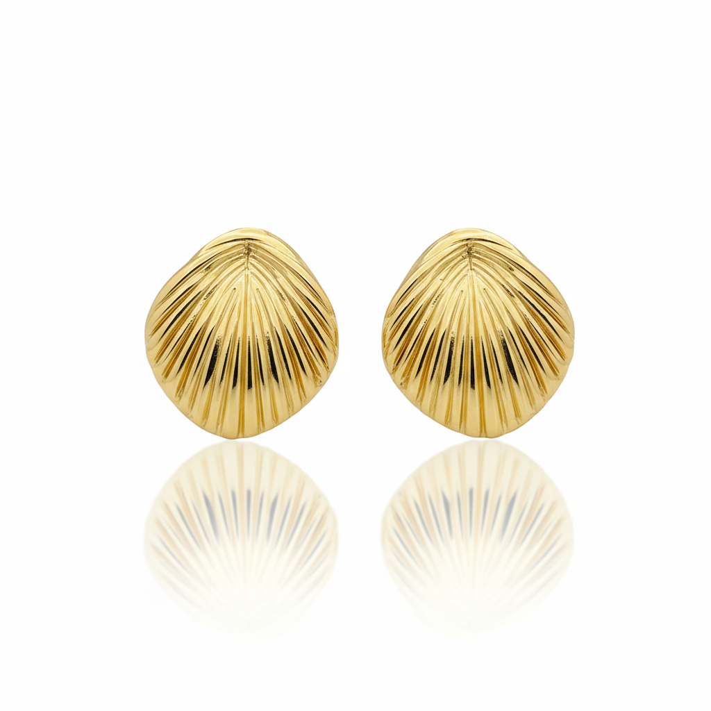 Golden Seashell Stud Earrings – Stainless Steel