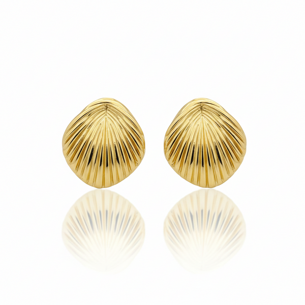Golden Seashell Stud Earrings – Stainless Steel
