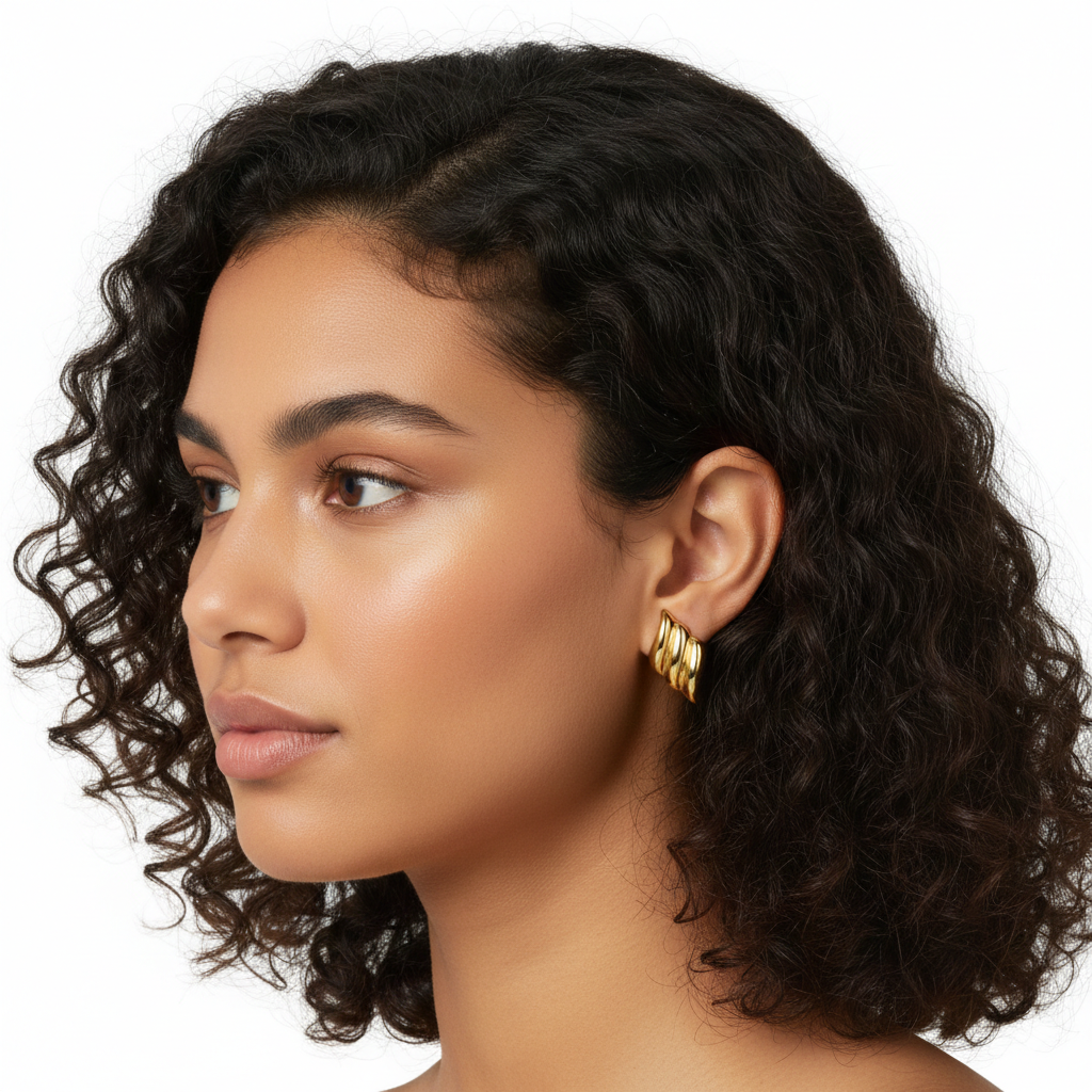 Golden Wave Stud Earrings – Stainless Steel