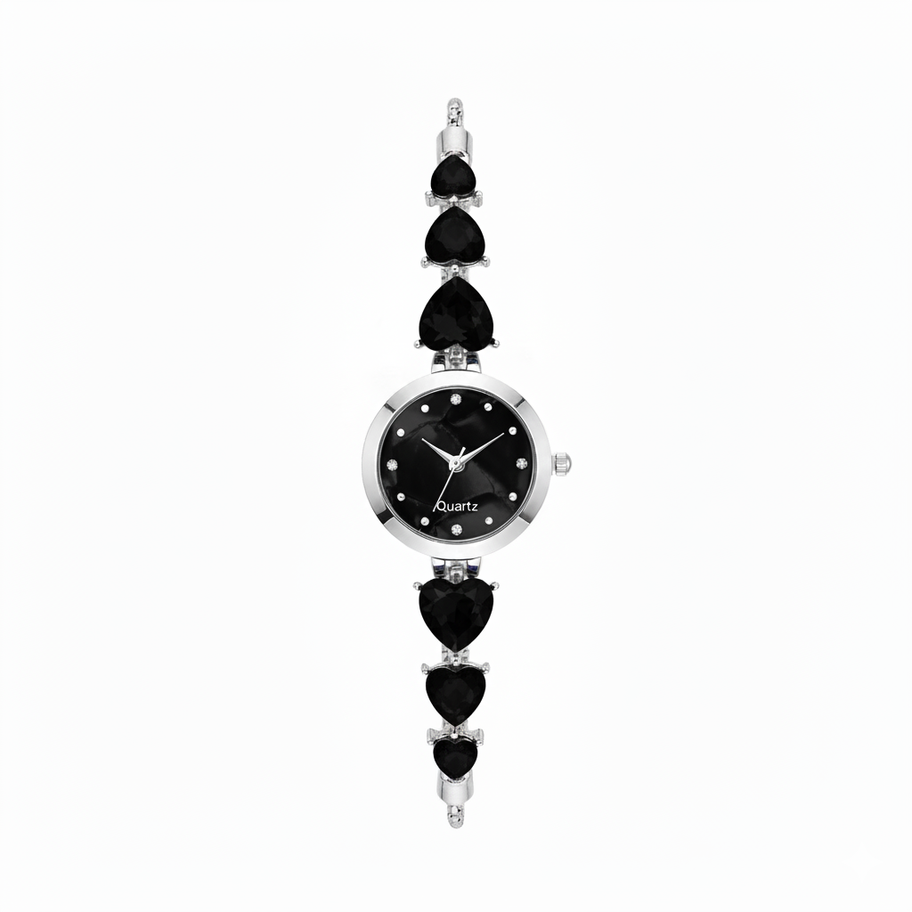 Midnight Onyx Crystal Watch, Timeless Mystery &amp; Power