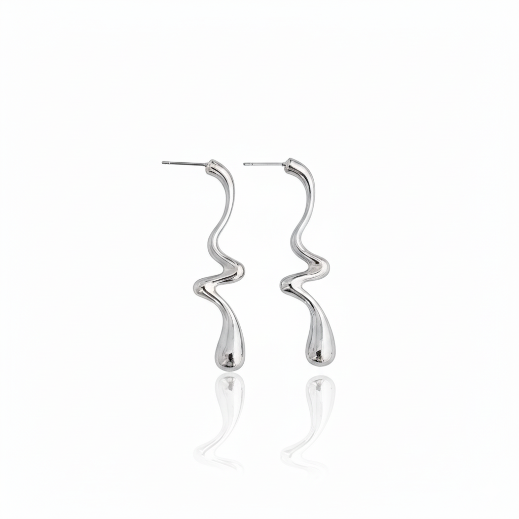 Silver Abstract Wave Drop Earrings – Stainless Steel