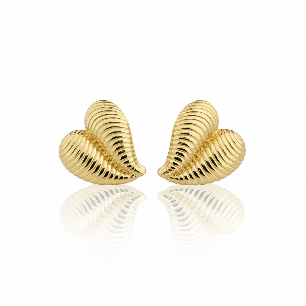 Golden Heart Seashell Stud Earrings – Stainless Steel