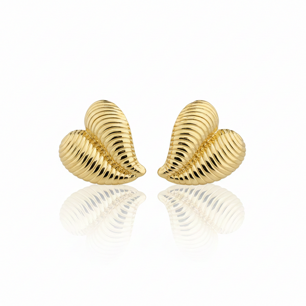 Golden Heart Seashell Stud Earrings – Stainless Steel