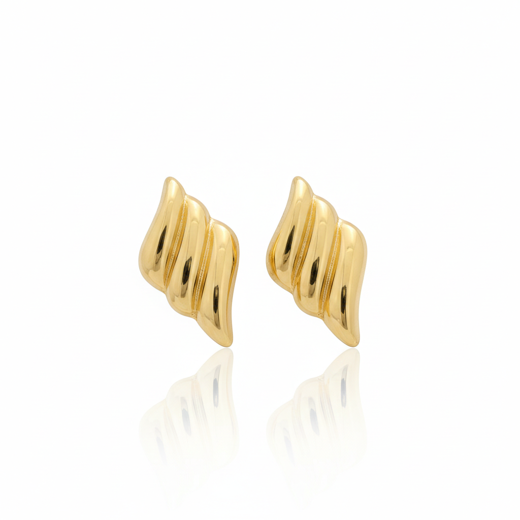 Golden Wave Stud Earrings – Stainless Steel