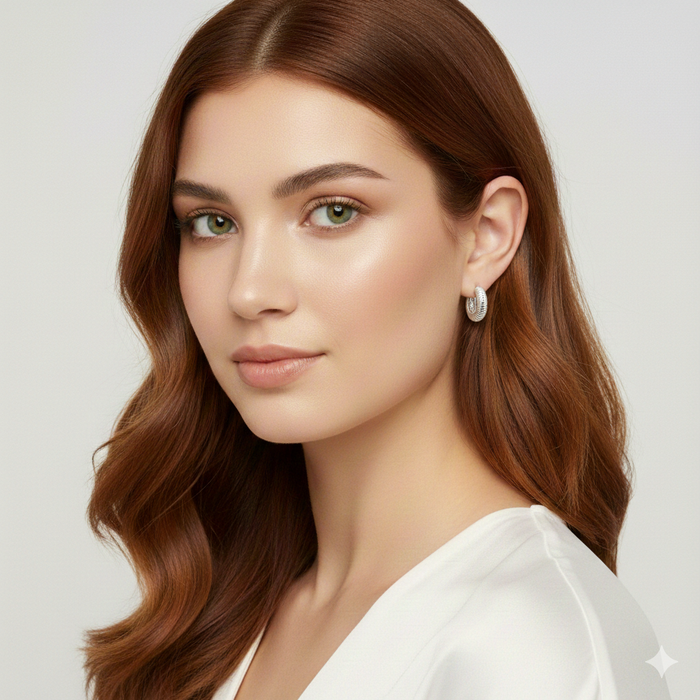 Ribbed Silver Hoop Earrings