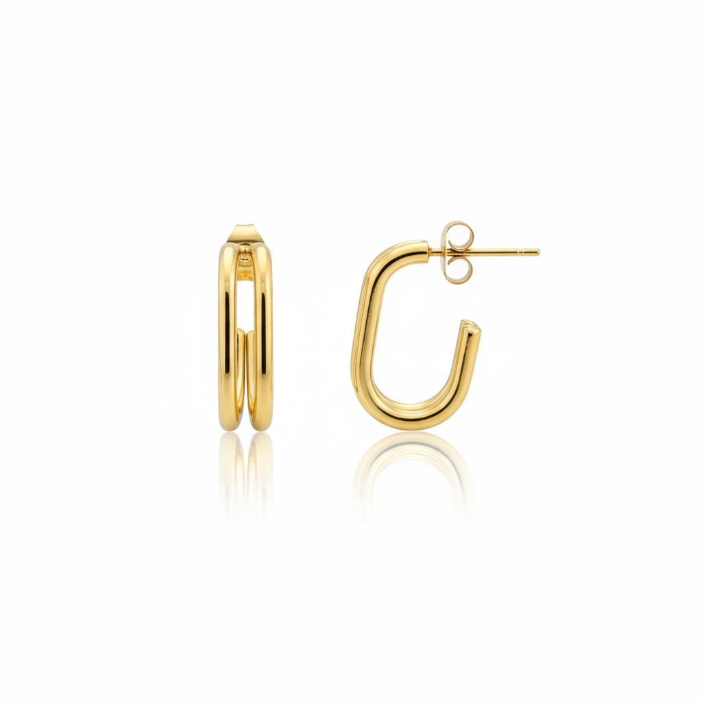 Minimalist Double Loop Gold Earrings – Modern Stainless Steel Design