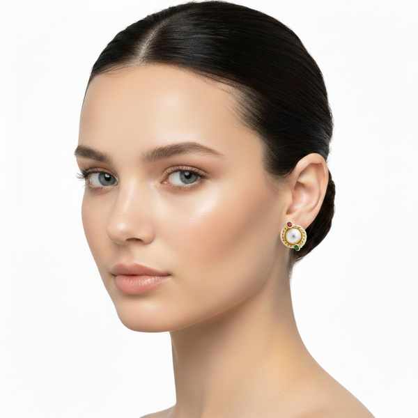 Golden Twist Pearl Stud Earrings – Stainless Steel