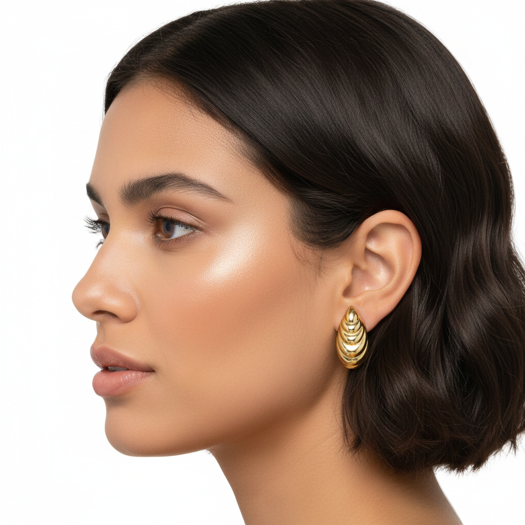 Golden Spiral Leaf Stud Earrings – Stainless Steel