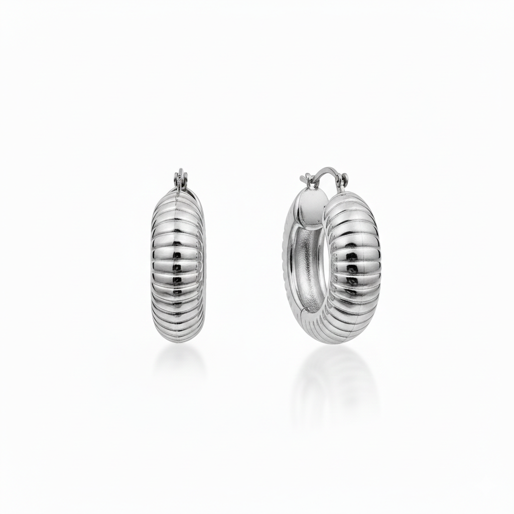 Ribbed Silver Hoop Earrings – Bold & Timeless