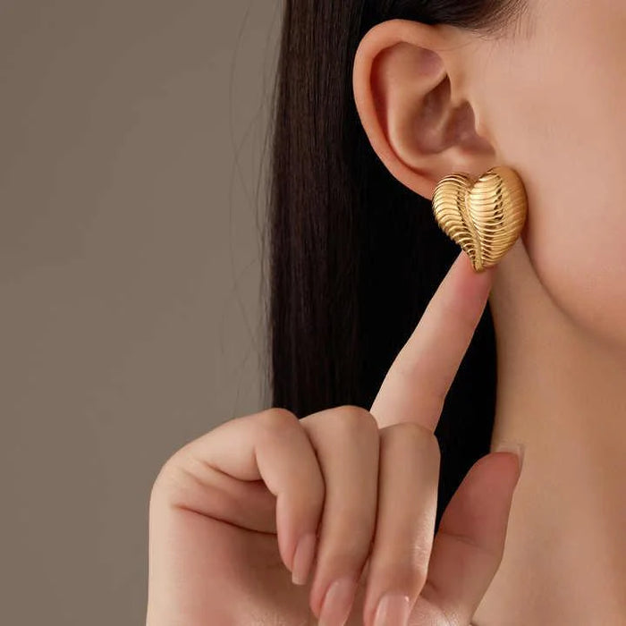 Golden Heart Seashell Stud Earrings