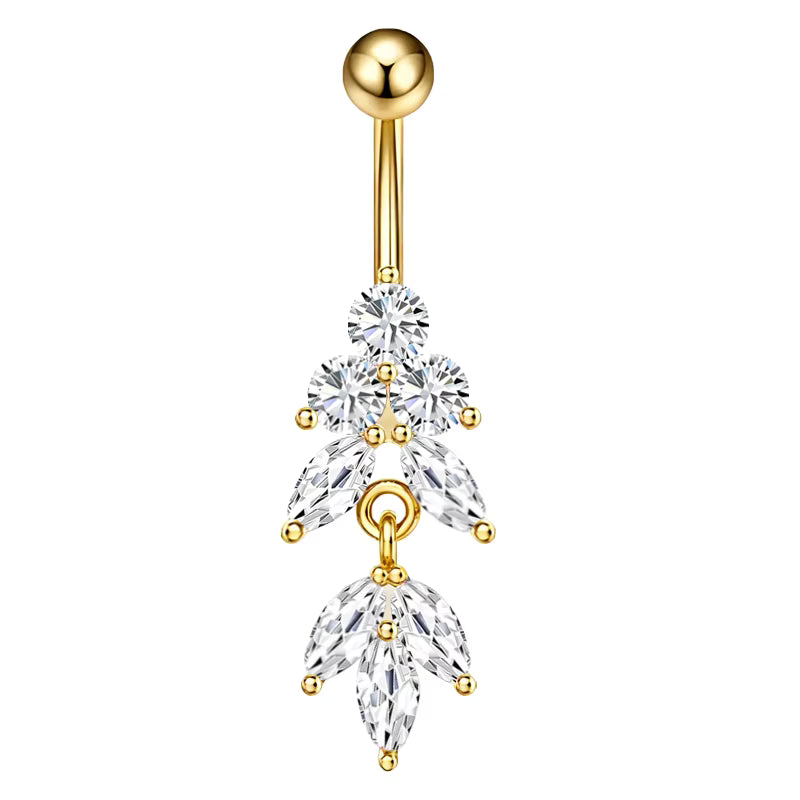 Botanical Crystal Chandelier Belly Ring – Romantic Elegance