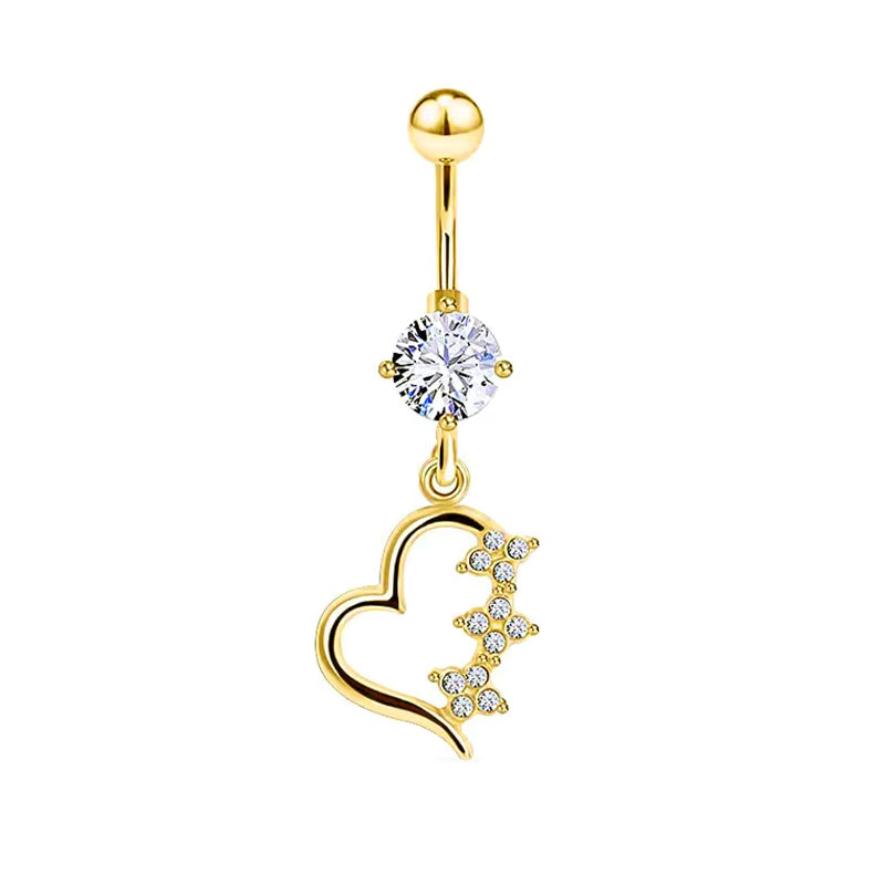 Floral Heart Dangle Belly Ring – Romantic Elegance