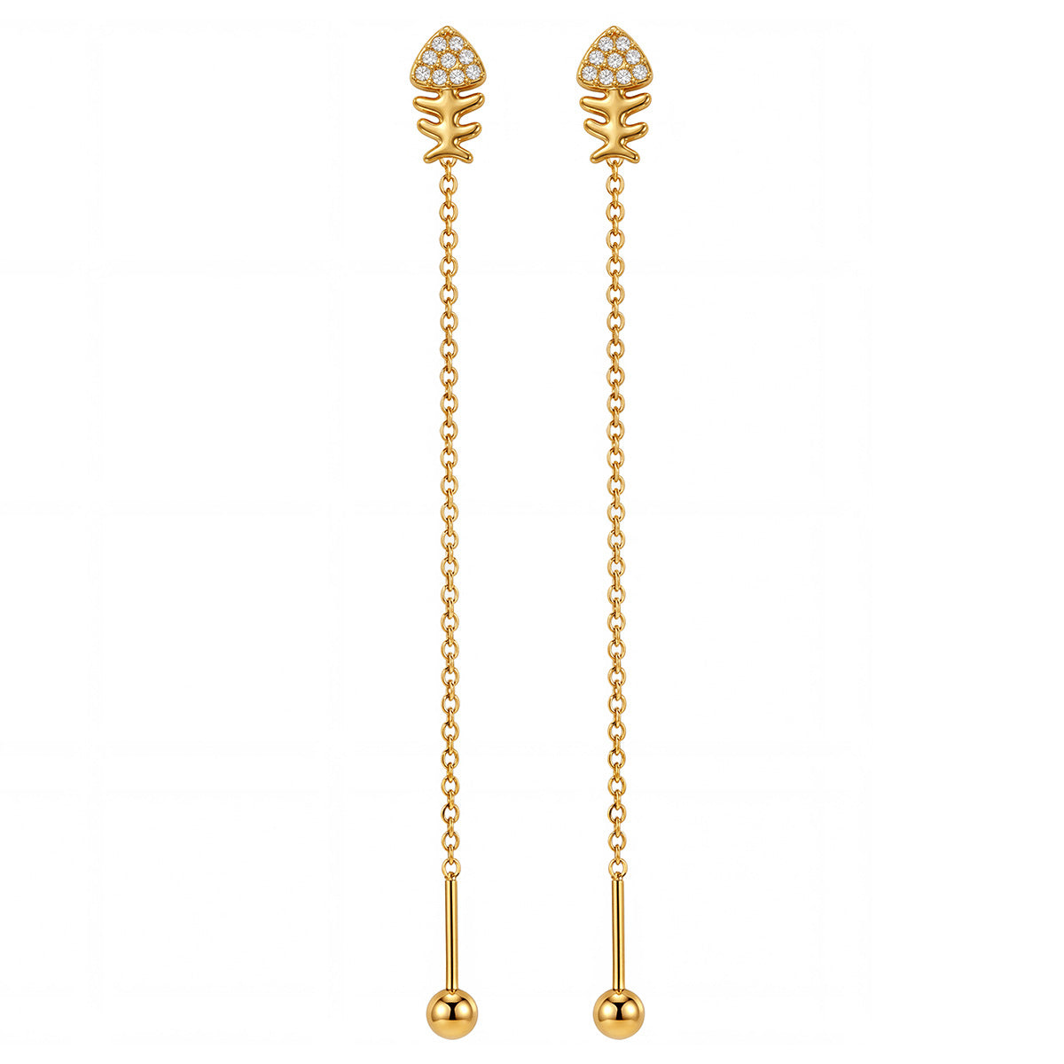 Golden Fishbone Drop Earrings