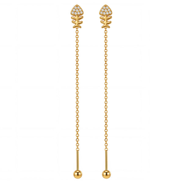 Golden Fishbone Drop Earrings