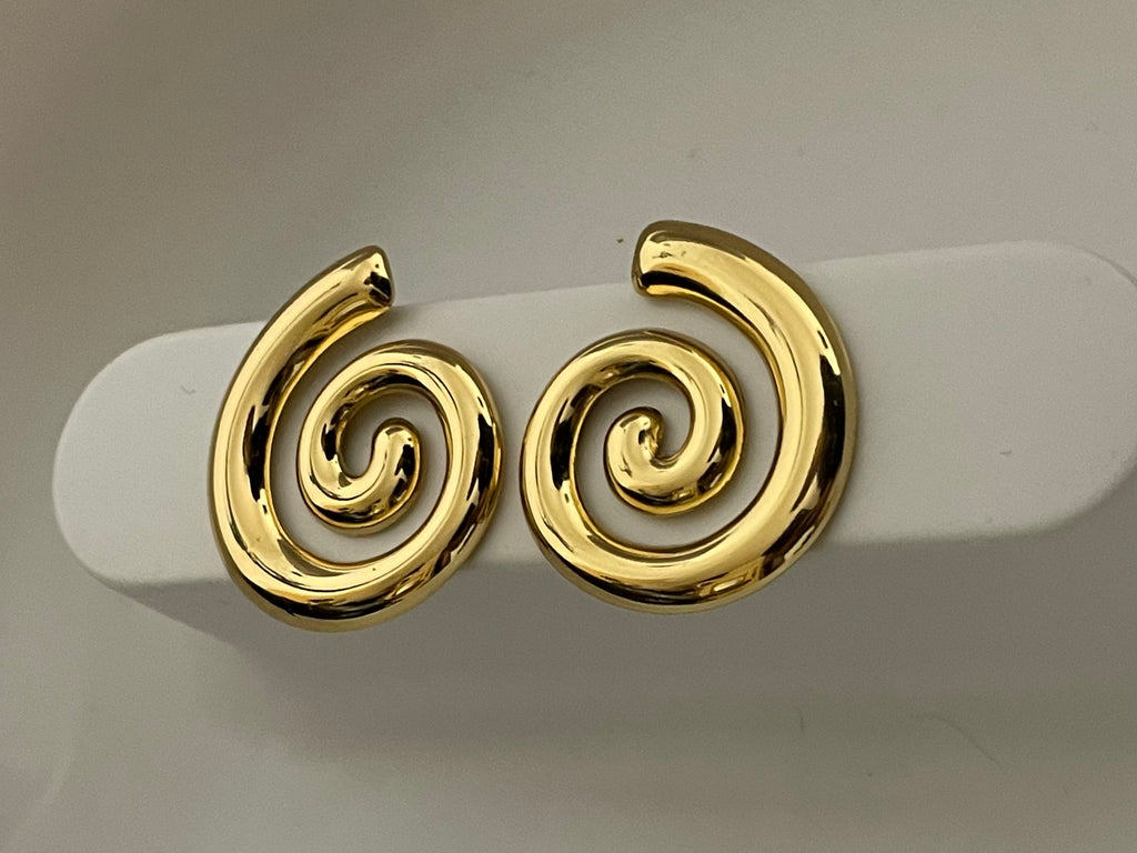 Golden Spiral Stud Earrings – Stainless Steel