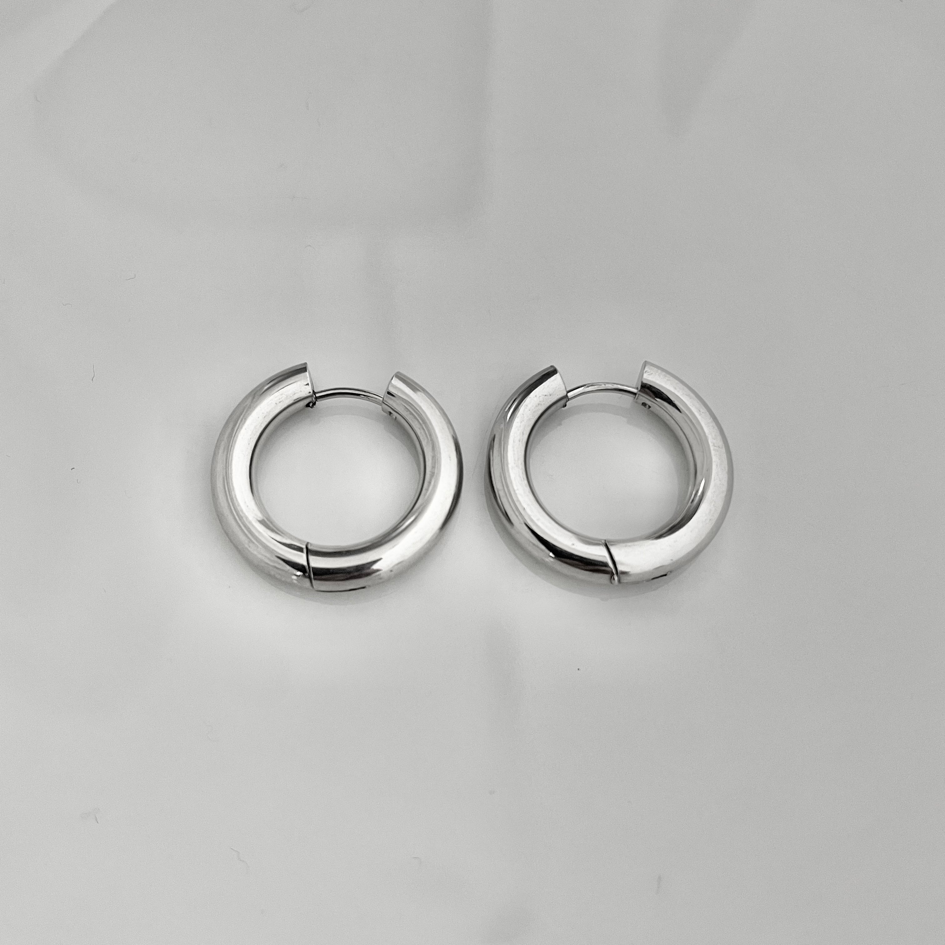 Silver Chunky Hoop Earrings – Stainless Steel