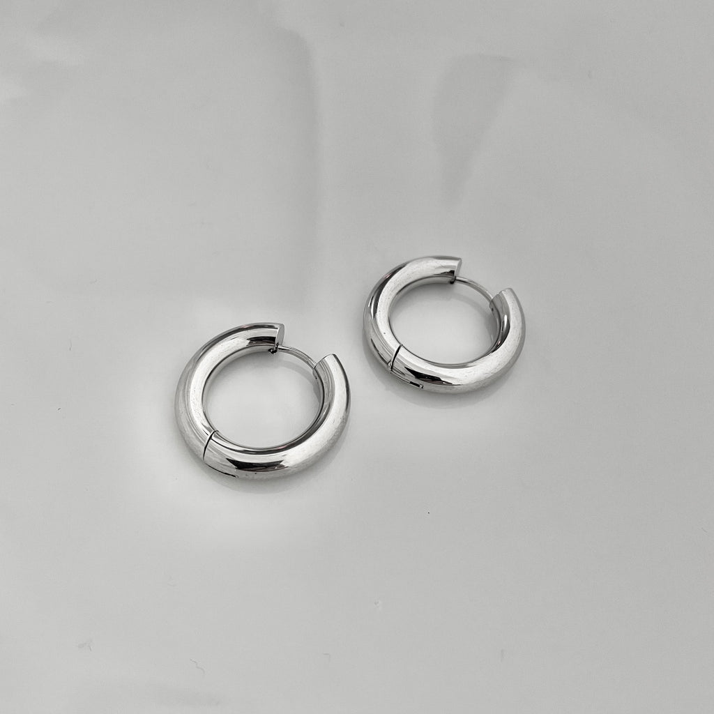 Silver Chunky Hoop Earrings – Stainless Steel