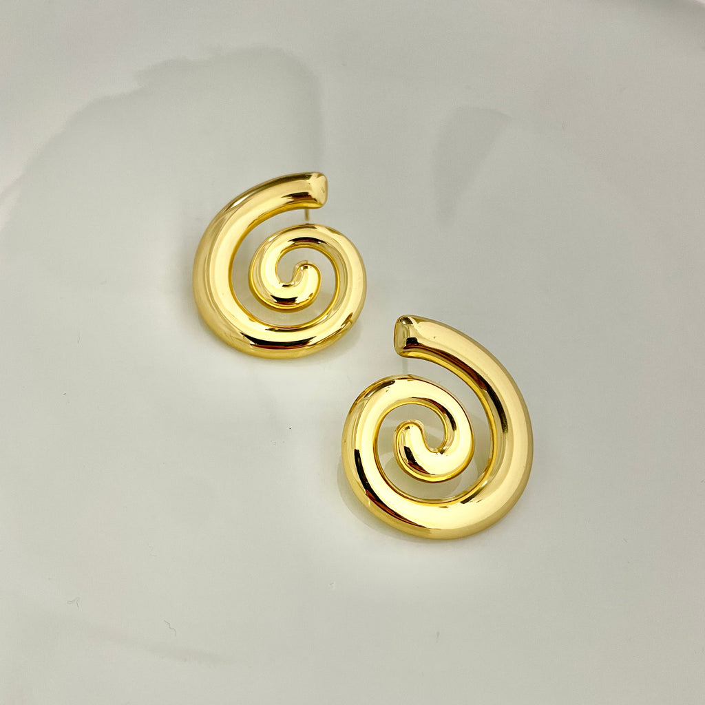 Golden Spiral Stud Earrings – Stainless Steel