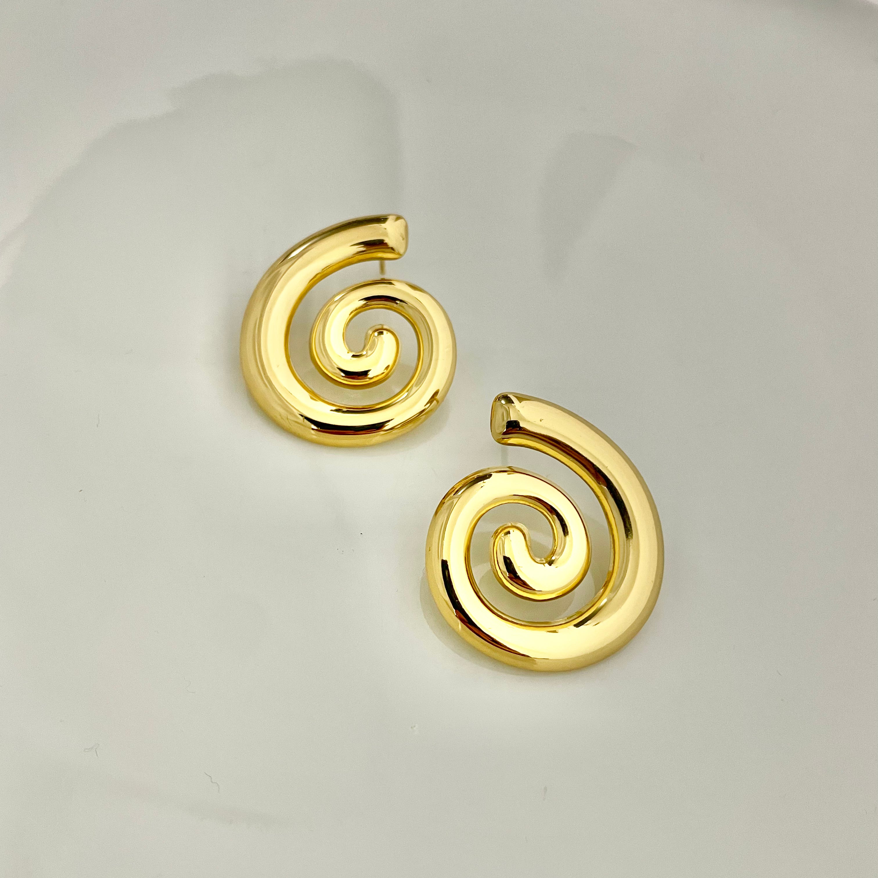 Golden Spiral Stud Earrings – Stainless Steel