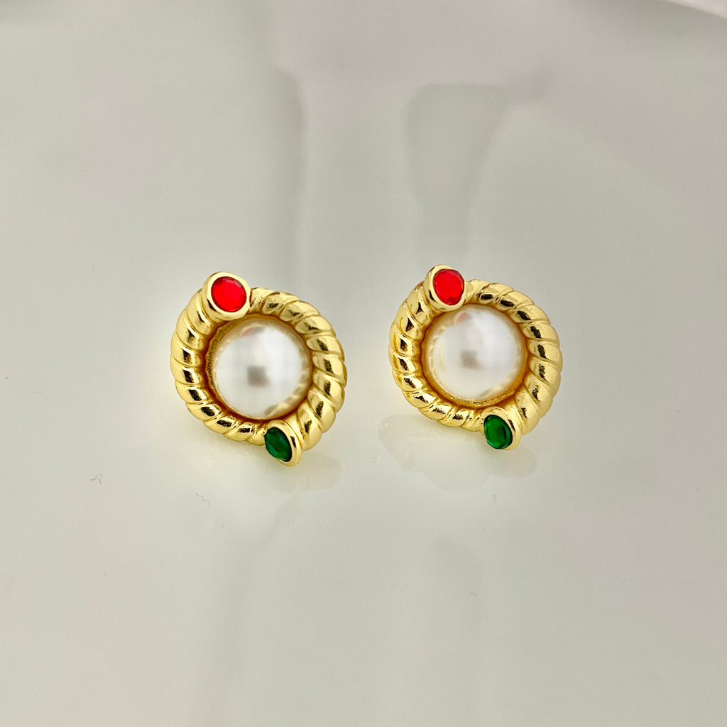 Golden Twist Pearl Stud Earrings – Stainless Steel